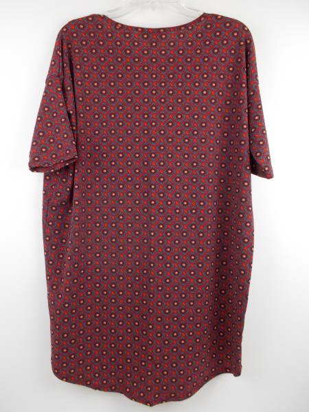 LULAROE "Irma" Oversized Tunic Top 3/4 Sleeve Maroon Red Tribal Print Sz XS