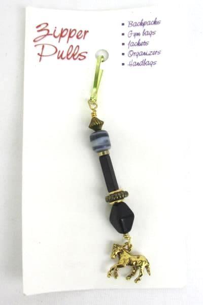Love Those Beads Black Gold Beaded Horse Zipper Pull Stocking Stuffer Equestrian