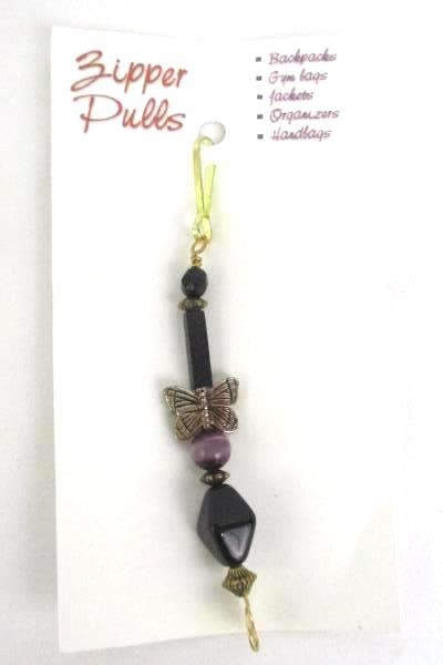 Love Those Beads Black Gold Beaded Butterfly Swirl Zipper Pull Stocking Stuffer