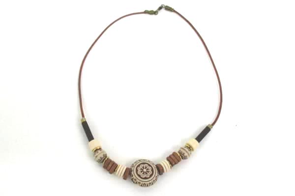 Love Those Beads Natural Tone Beaded Necklace Earrings Set Mandala Almond Shape