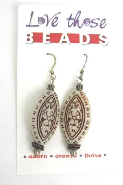 Love Those Beads Natural Tone Beaded Necklace Earrings Set Mandala Almond Shape