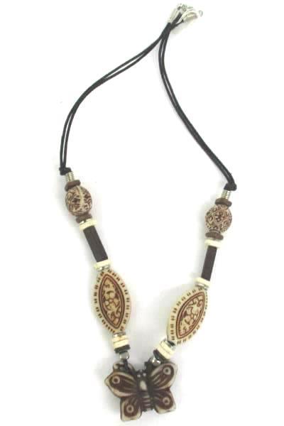 Love Those Beads Natural Tone Beaded Necklace Earring Set Butterfly Almond Shape