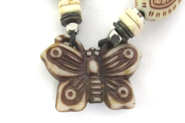 Love Those Beads Natural Tone Beaded Necklace Earring Set Butterfly Almond Shape