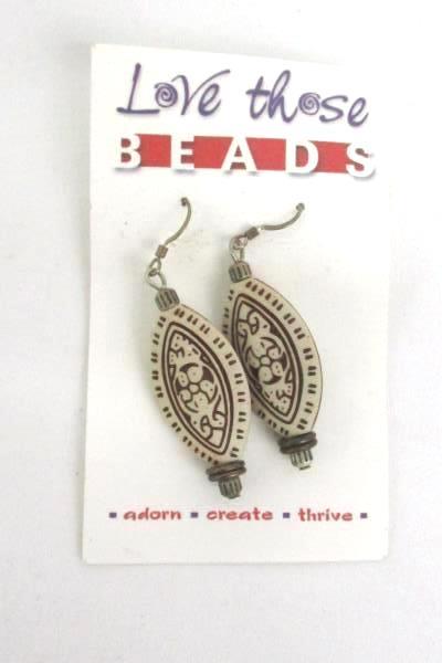 Love Those Beads Natural Tone Beaded Necklace Earring Set Butterfly Almond Shape