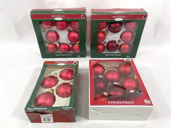 Lot of 4 Boxes Of Holiday Inspirations Red Satin Glass Ball Ornaments 28 Total