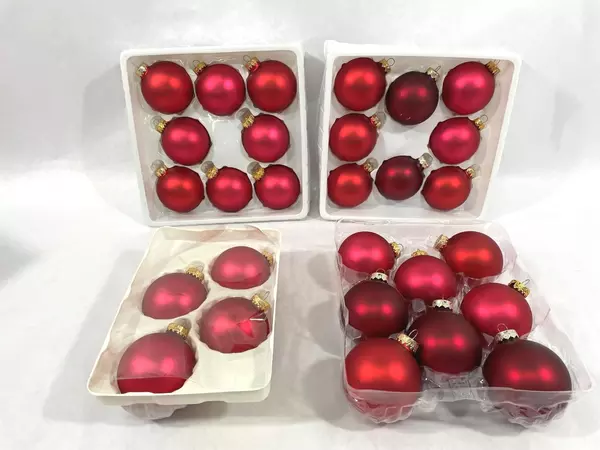 Lot of 4 Boxes Of Holiday Inspirations Red Satin Glass Ball Ornaments 28 Total