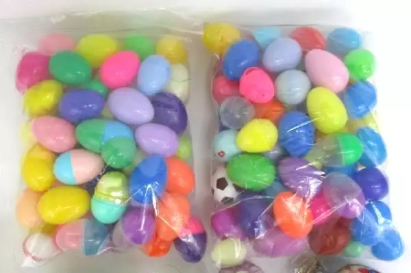 Large Lot of Easter Decor & More Plastic Easter Eggs Grass Mini Ornaments Tin