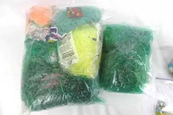 Large Lot of Easter Decor & More Plastic Easter Eggs Grass Mini Ornaments Tin