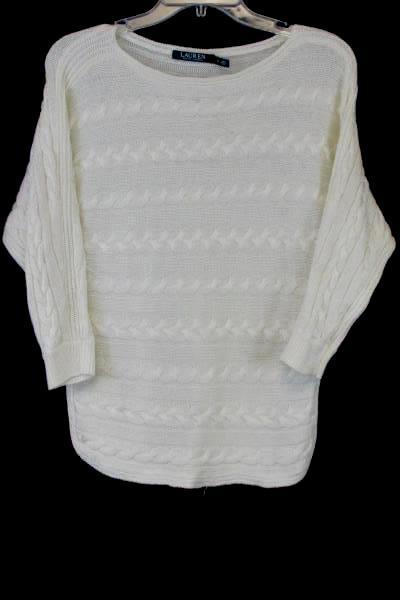 Ralph Lauren Women's Sweater Cream Cable Knit Batwing Sleeve Size Small
