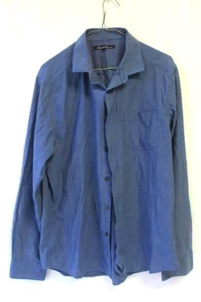 Men's Casual Button Up Shirt Blue Plaid by Kenneth Cole New York Size L