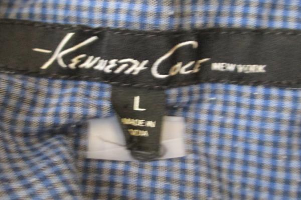 Men's Casual Button Up Shirt Blue Plaid by Kenneth Cole New York Size L