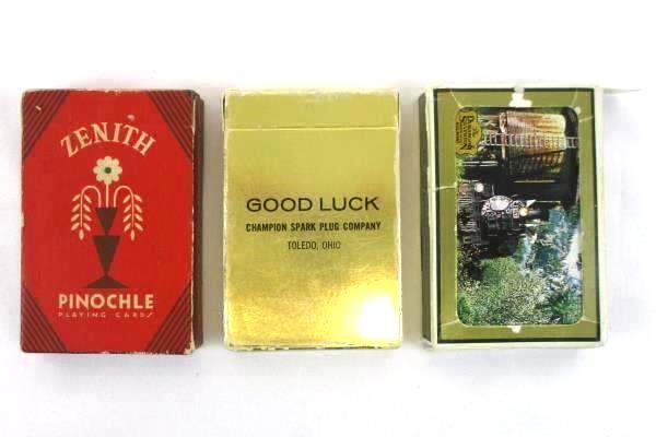 Vintage Lot of Playing Cards Champion Spark Plug Co Zenith Pinochle Gemaco Rail