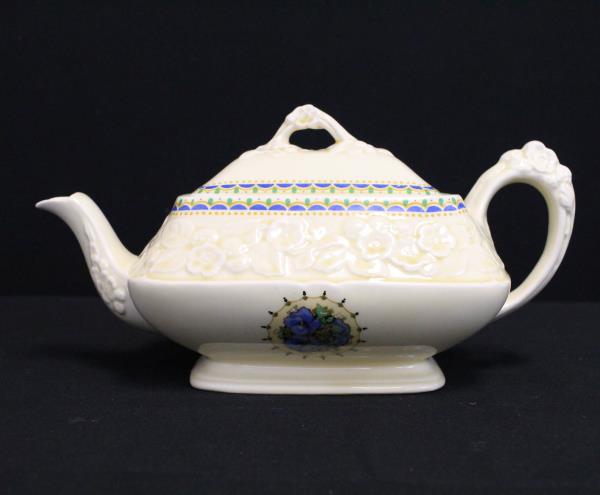 Vintage Crown Ducal Gainsborough Teapot Blue Pansy England Rectangular