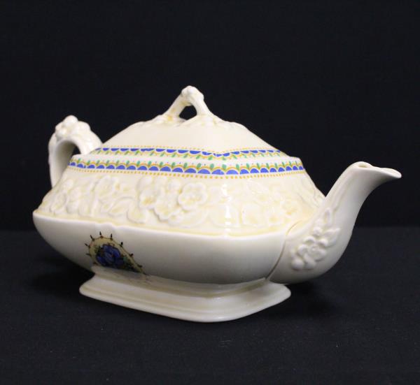 Vintage Crown Ducal Gainsborough Teapot Blue Pansy England Rectangular