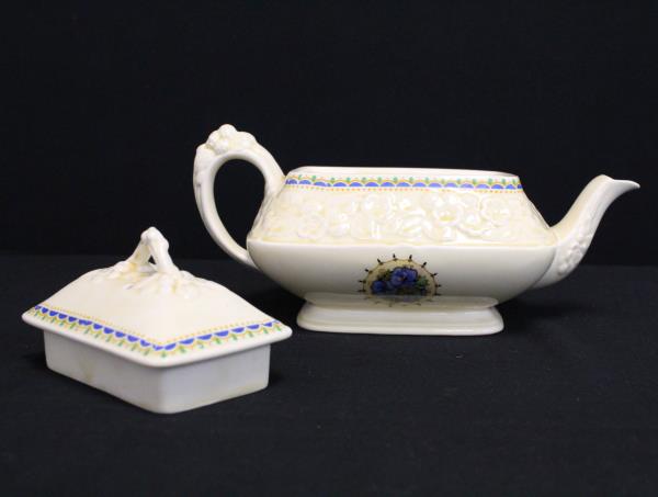 Vintage Crown Ducal Gainsborough Teapot Blue Pansy England Rectangular