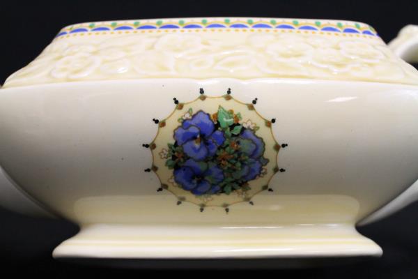 Vintage Crown Ducal Gainsborough Teapot Blue Pansy England Rectangular
