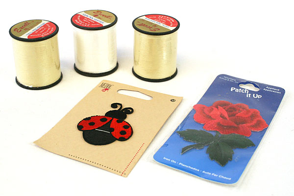Lot Of Three Rolls Of Excell Thread And Rose And lady Bug Appliques