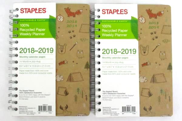 Staples Weekly Academic Planner Spiral Bound 2018-2019 Lot Of 2 Recycled Paper