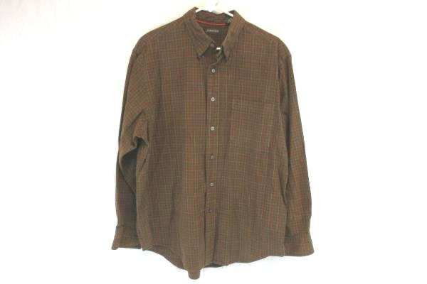 St. John's Bay Men's Dark Brown Plaid Button Up Long Sleeve Shirt Size Large