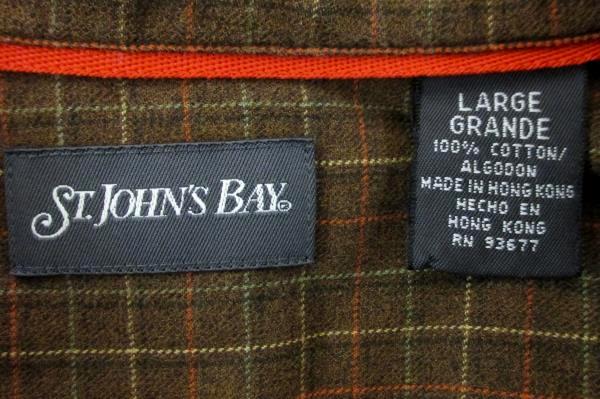 St. John's Bay Men's Dark Brown Plaid Button Up Long Sleeve Shirt Size Large
