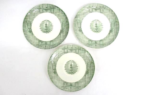 Set Of 3 Green & White "Old Fashioned" Theme Saucers 6" Replacements Dinnerware