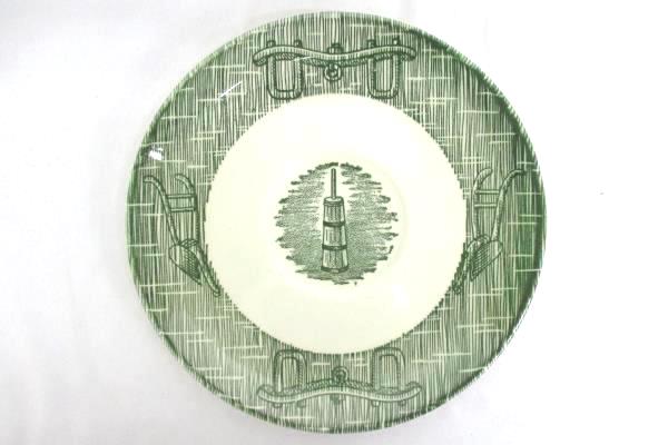 Set Of 3 Green & White "Old Fashioned" Theme Saucers 6" Replacements Dinnerware
