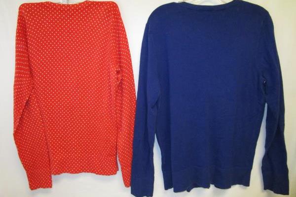 Lot of 2 Cardigan By Merona Blue Orange White Polka Dots Women's Size L