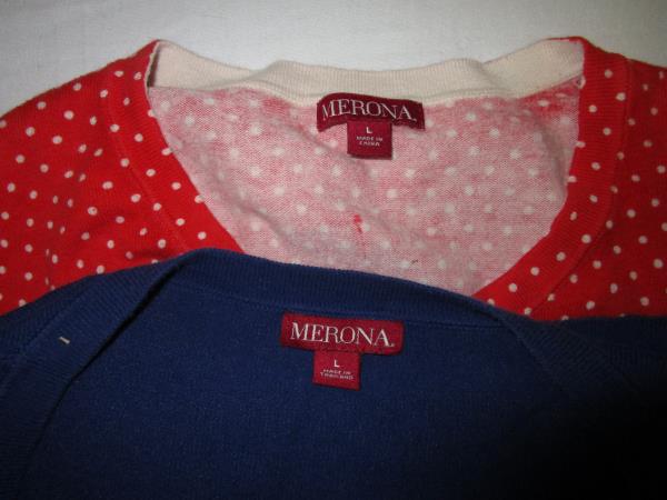 Lot of 2 Cardigan By Merona Blue Orange White Polka Dots Women's Size L