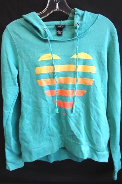 Women's Teal Long Sleeves Drawstring Hooded Sweatshirt by Rue21 Size S