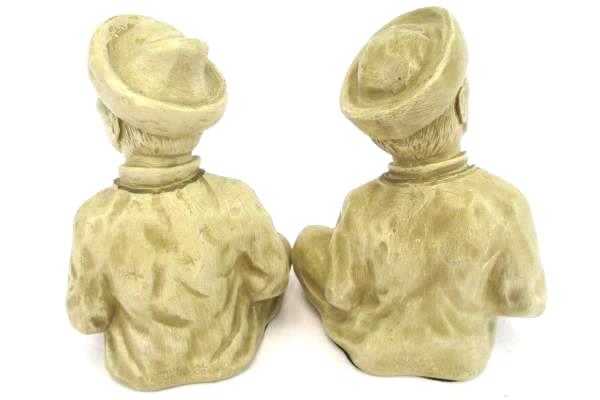 2 Vintage 1958 Universal Statuary Asian Abacus Notebook Chalkware Bookends