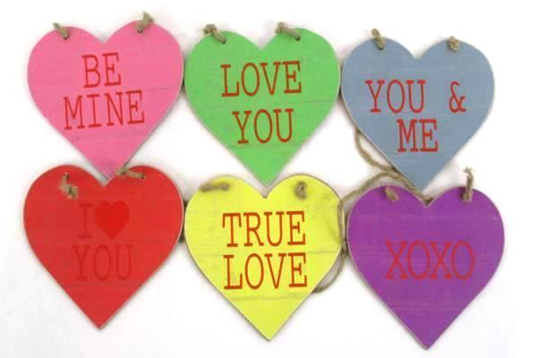 Set of 6 Boxed Wood Sweetnotes & XOXO Candle & Holder Love Hearts Decor