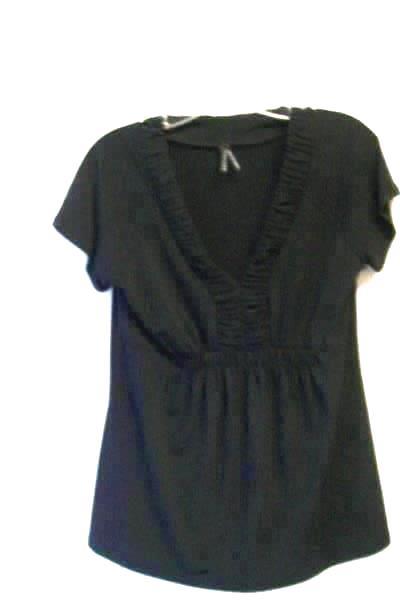 LAPIS Women's Short Sleeve Black Elastic Stretch Neck and Bust Top Size M