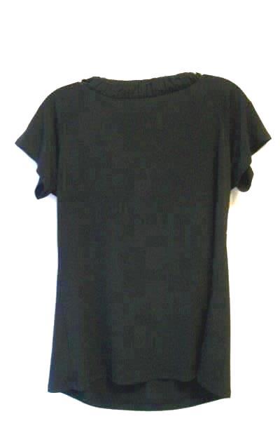 LAPIS Women's Short Sleeve Black Elastic Stretch Neck and Bust Top Size M