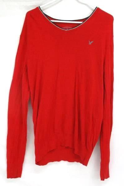 V Neck Sweater American Eagle Outfitters Red Knit Long Sleeve Prep Fit Men's M
