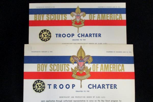 1964 & 1965 Boy Scouts Charter Certificate McMinnville OR Elks ClubTroop 233