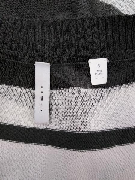 IISLI Sleeveless Knit Tank Top Sheer Sequins Gray & White Stripe Women's SMALL