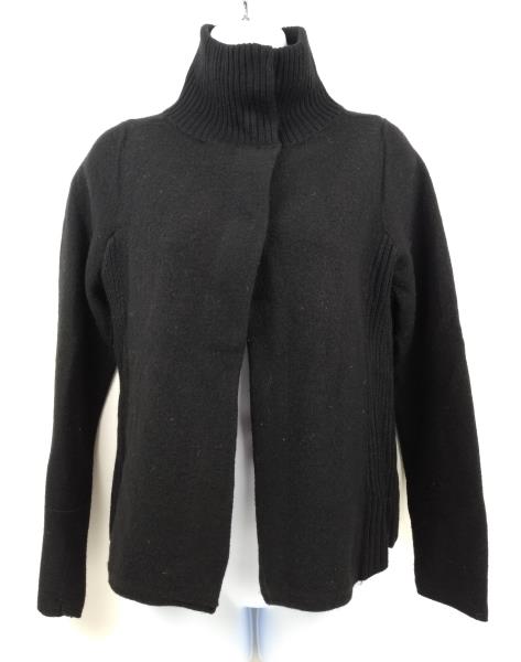 CHICO'S Black Boiled 100% Wool Snap Cowl Neck Cardigan Womens Sz 0 (SMALL / 4)