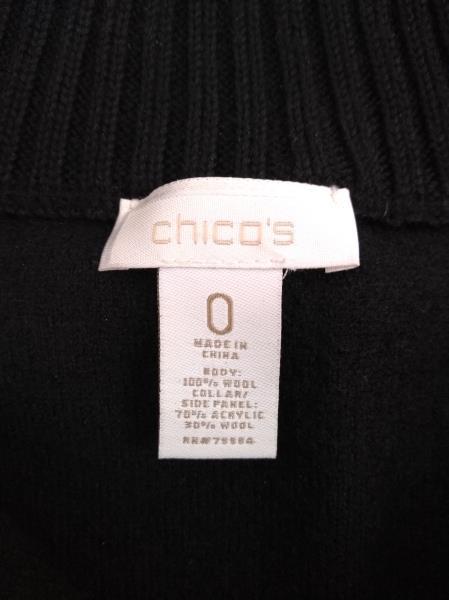 CHICO'S Black Boiled 100% Wool Snap Cowl Neck Cardigan Womens Sz 0 (SMALL / 4)