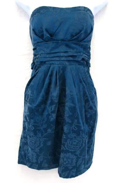 Women's Snap Strapless Dress Green Floral Mini Cocktail Formal Pleated Size 11