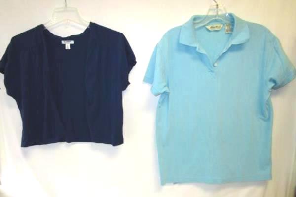 Lot Of Women's Blue Old Navy Cardigan & Eddie Bauer Polo Shirt & Size M