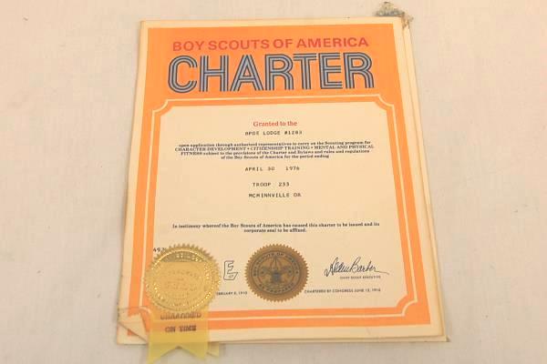 1976 & 1978 Boy Scouts Charter Certificate McMinnville OR Elks ClubTroop 233
