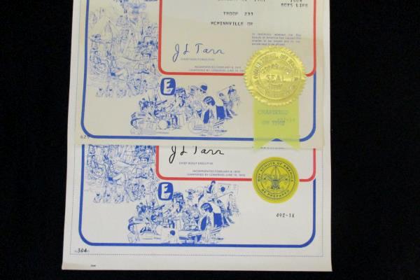 1981 & 1985 Boy Scouts Charter Certificate McMinnville OR Elks ClubTroop 233