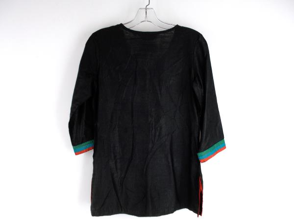 BIBA Black Pintuck Tunic Indian Boho 3/4 Sleeves + Side Slits ~ Sz 32 Womens