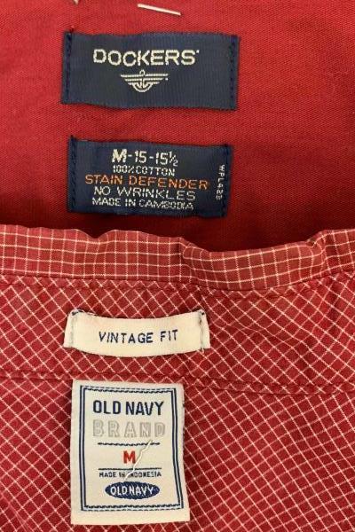 Lot of 2 Dockers Old Navy Men's Red Short Sleeves Button Up Shirts Size Large