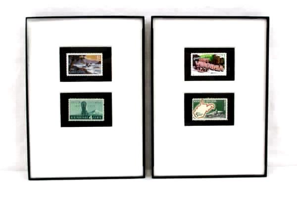 Framed State Postage Stamps Oregon Statehoood & West Virginia