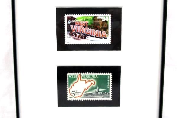 Framed State Postage Stamps Oregon Statehoood & West Virginia