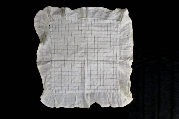 Vintage Table Doily Linen Embroidery Fan Pattern Blue White Pink Handmade
