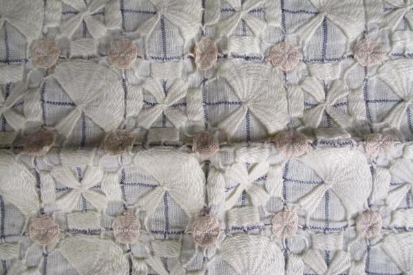 Vintage Table Doily Linen Embroidery Fan Pattern Blue White Pink Handmade