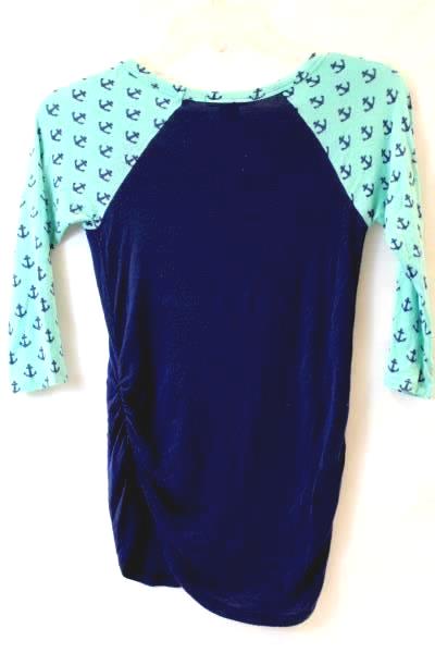 Top By American Dream 1/2 Sleeve Turquoise Blue Anchors Ruffles Women's Size XS