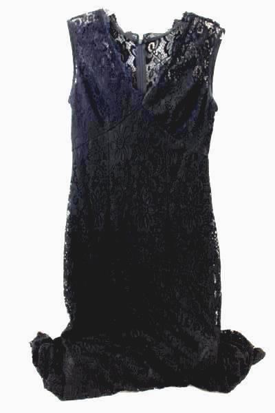 CLUBL Dress Long Formal Black Lace Floral Design Lined Women's Size Full Zip
